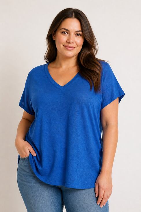 Tahari Tops - Tahari Blue V-Neck Linen Top 2X Plus Size